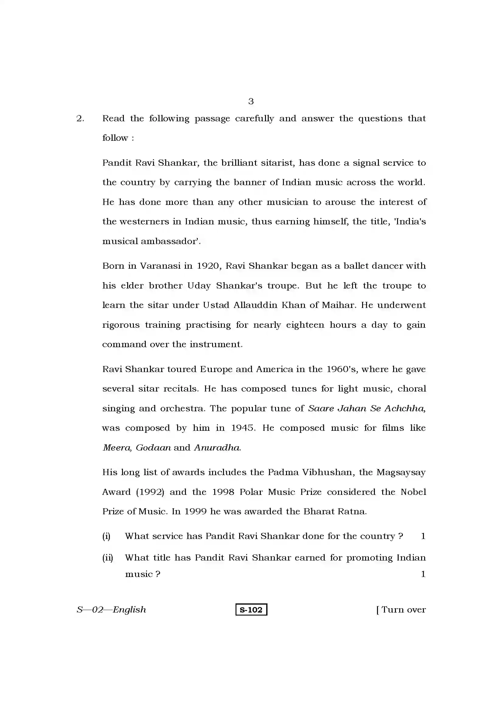 RBSE Class 10th 2013 English-S-02-2013 Previous Year Paper 3