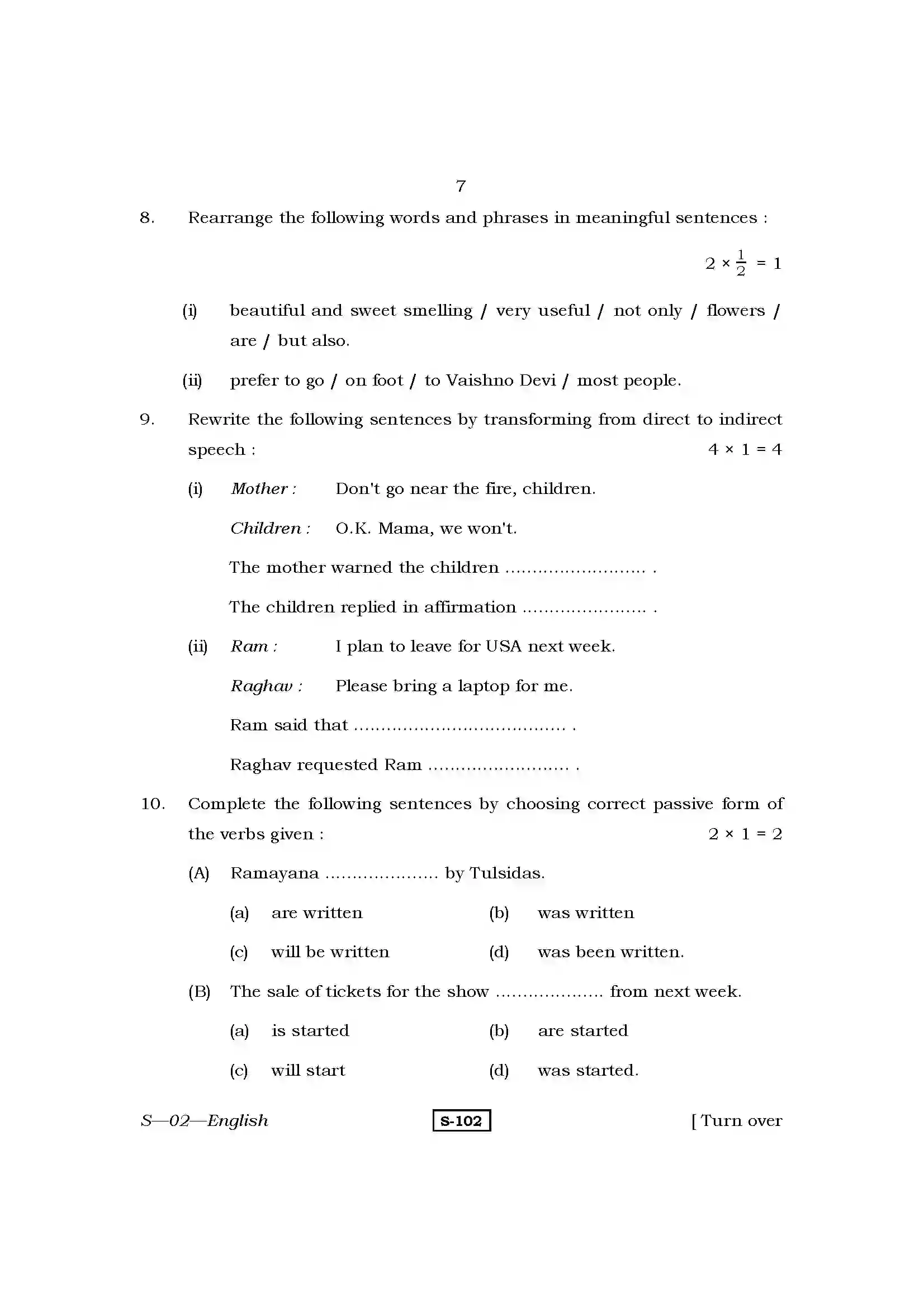 RBSE Class 10th 2013 English-S-02-2013 Previous Year Paper 7