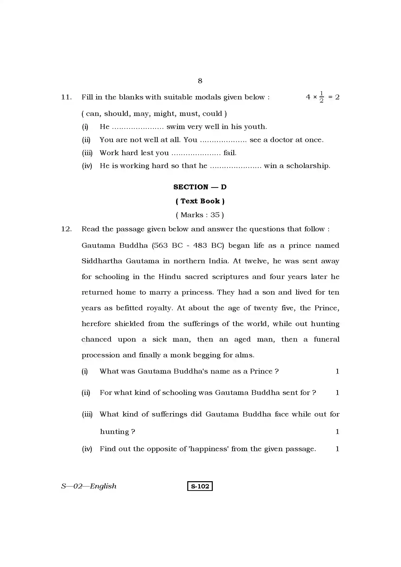 RBSE Class 10th 2013 English-S-02-2013 Previous Year Paper 8
