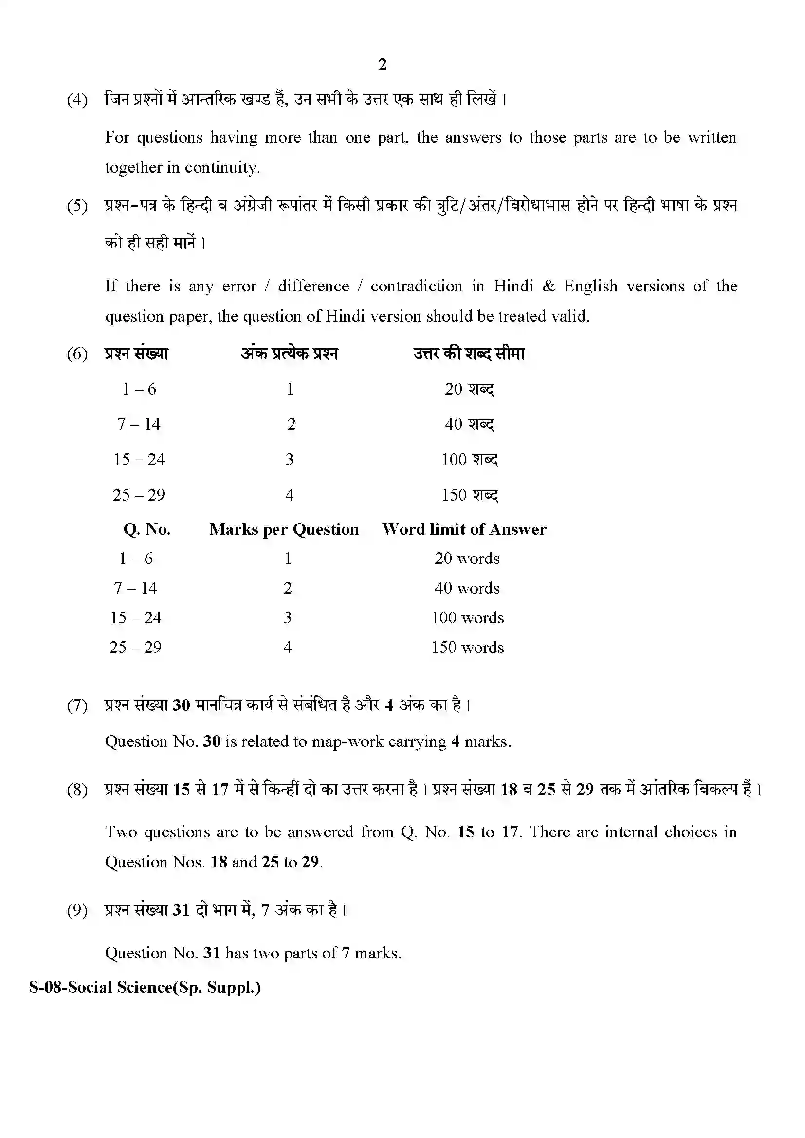 RBSE Class 10th 2017 Suppl.)-S-08-2017 Previous Year Paper 2