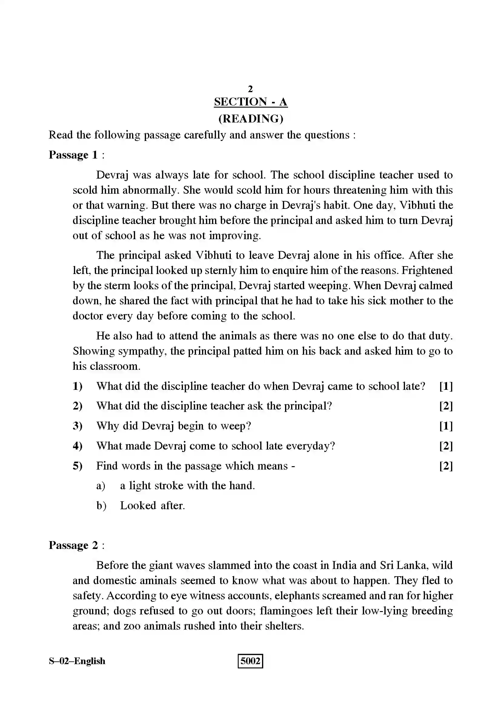 RBSE Class 10th 2019 English-S-02-2019 Previous Year Paper 2