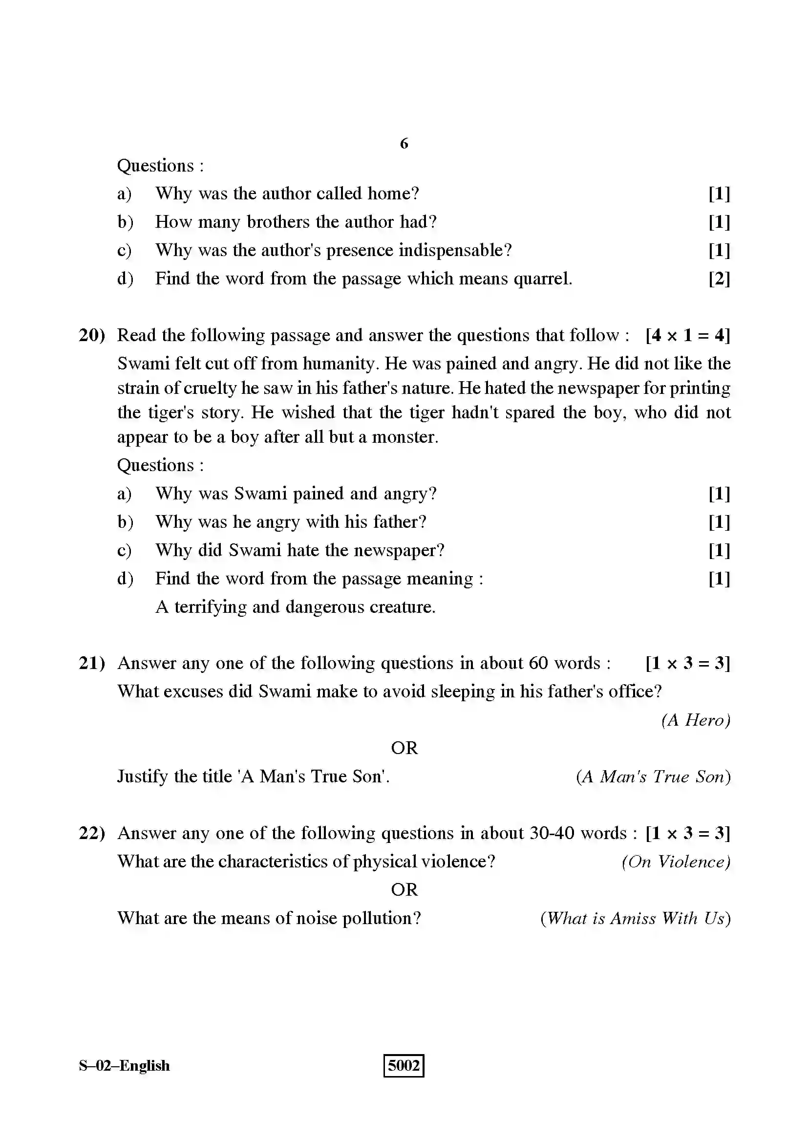 RBSE Class 10th 2019 English-S-02-2019 Previous Year Paper 6