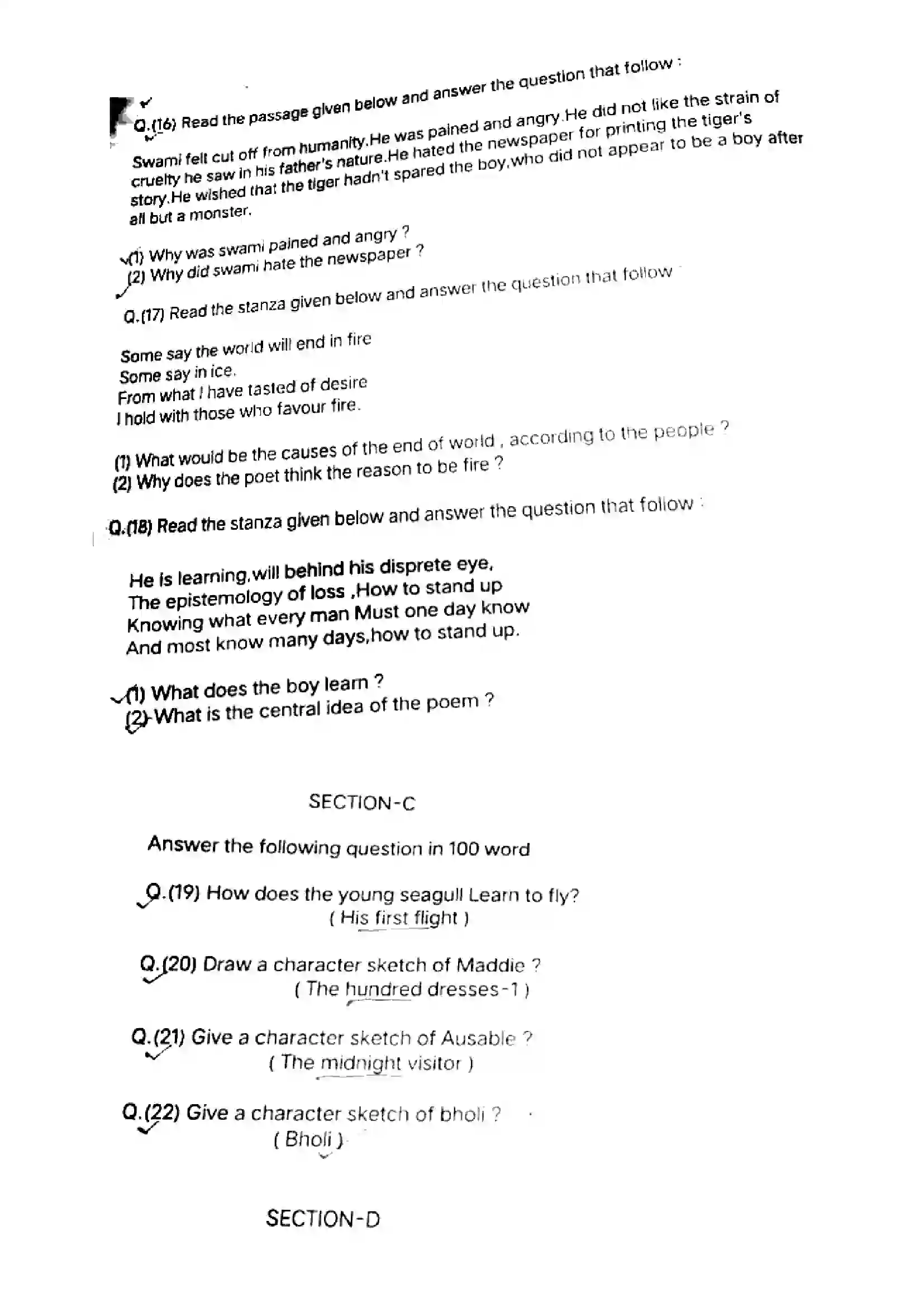RBSE Class 10th 2022 English-S-02-V2-2022 Previous Year Paper 5