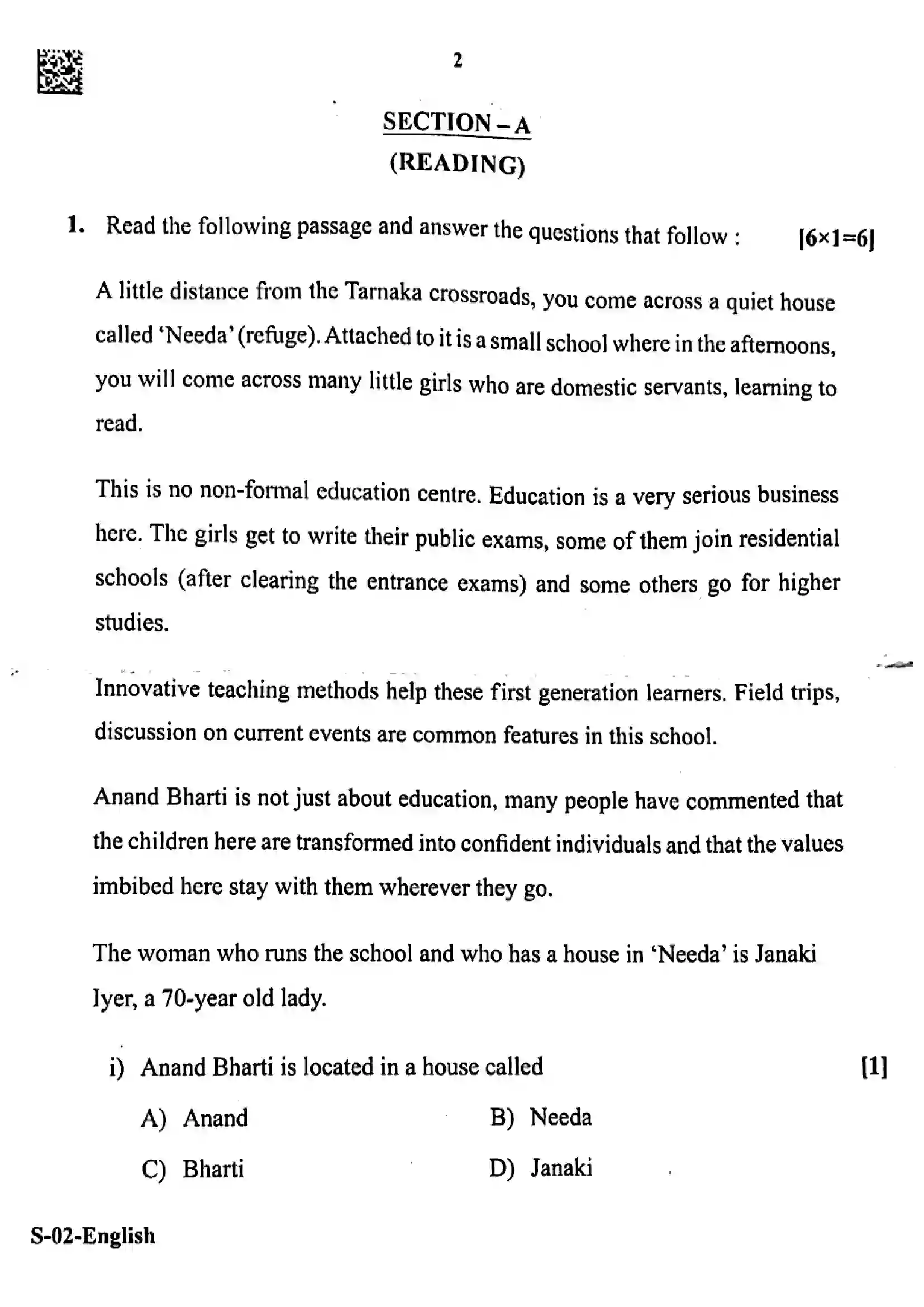 RBSE Class 10th 2025 English-S-02-2025 Previous Year Paper 2