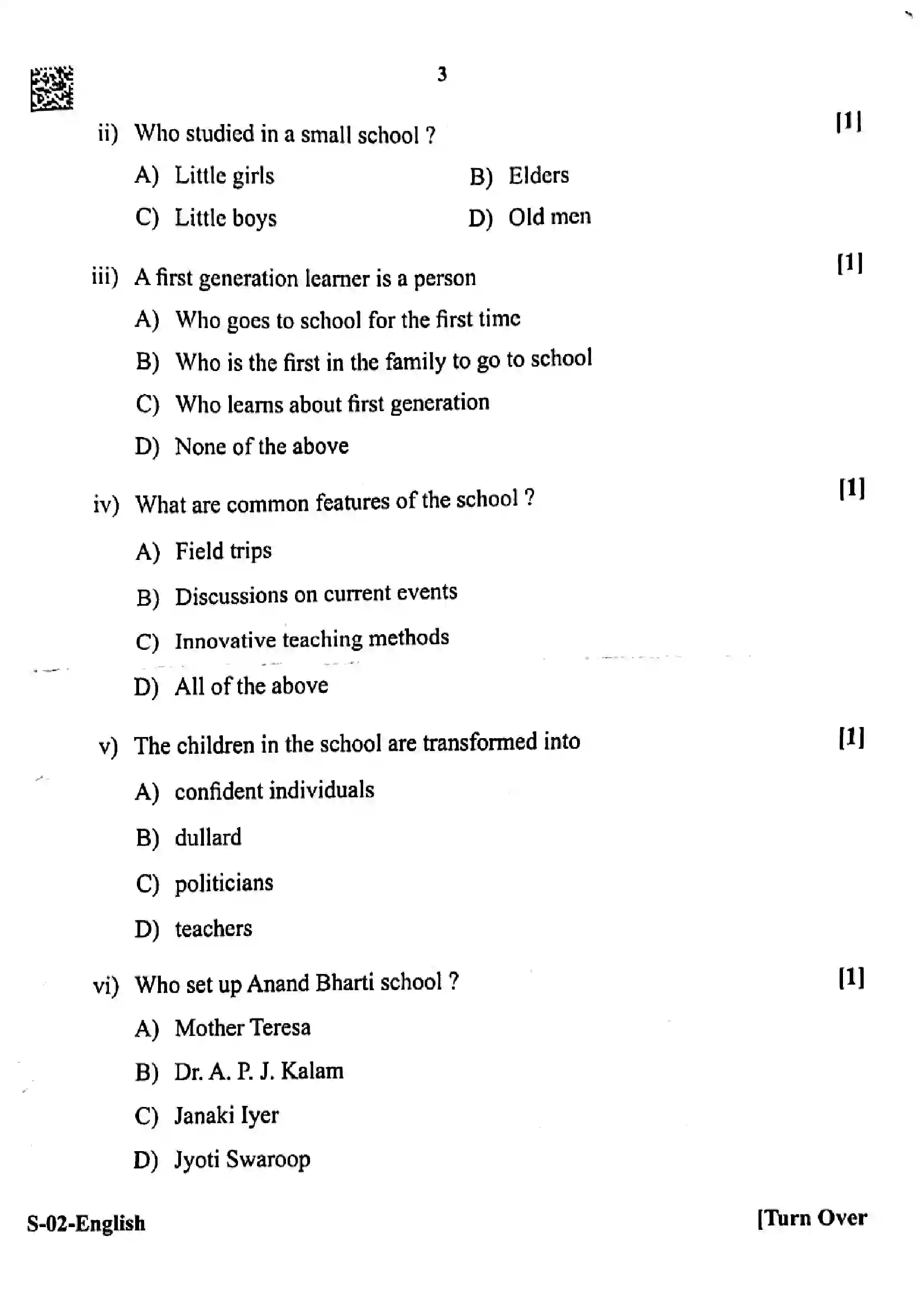 RBSE Class 10th 2025 English-S-02-2025 Previous Year Paper 3