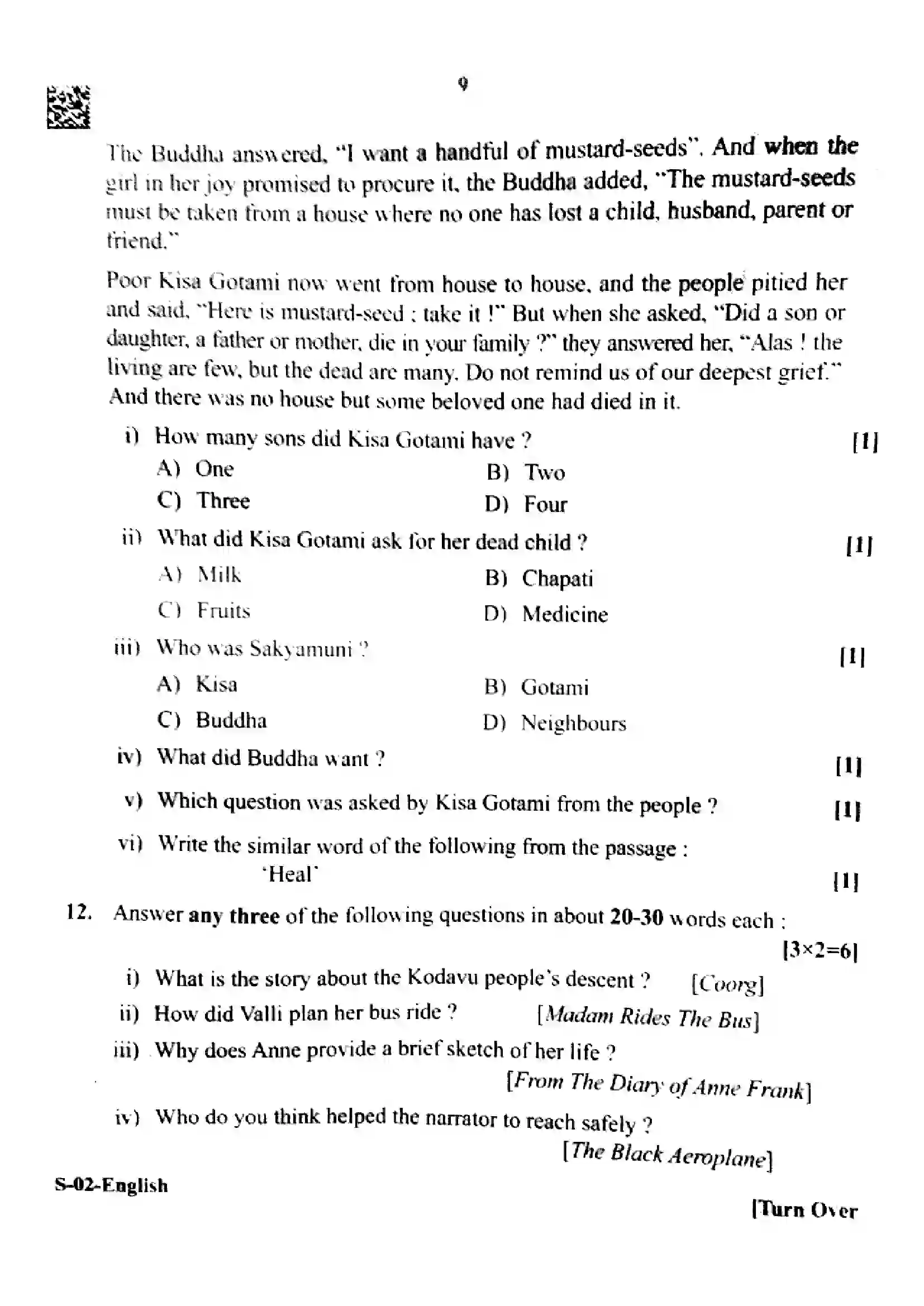 RBSE Class 10th 2025 English-S-02-2025 Previous Year Paper 9