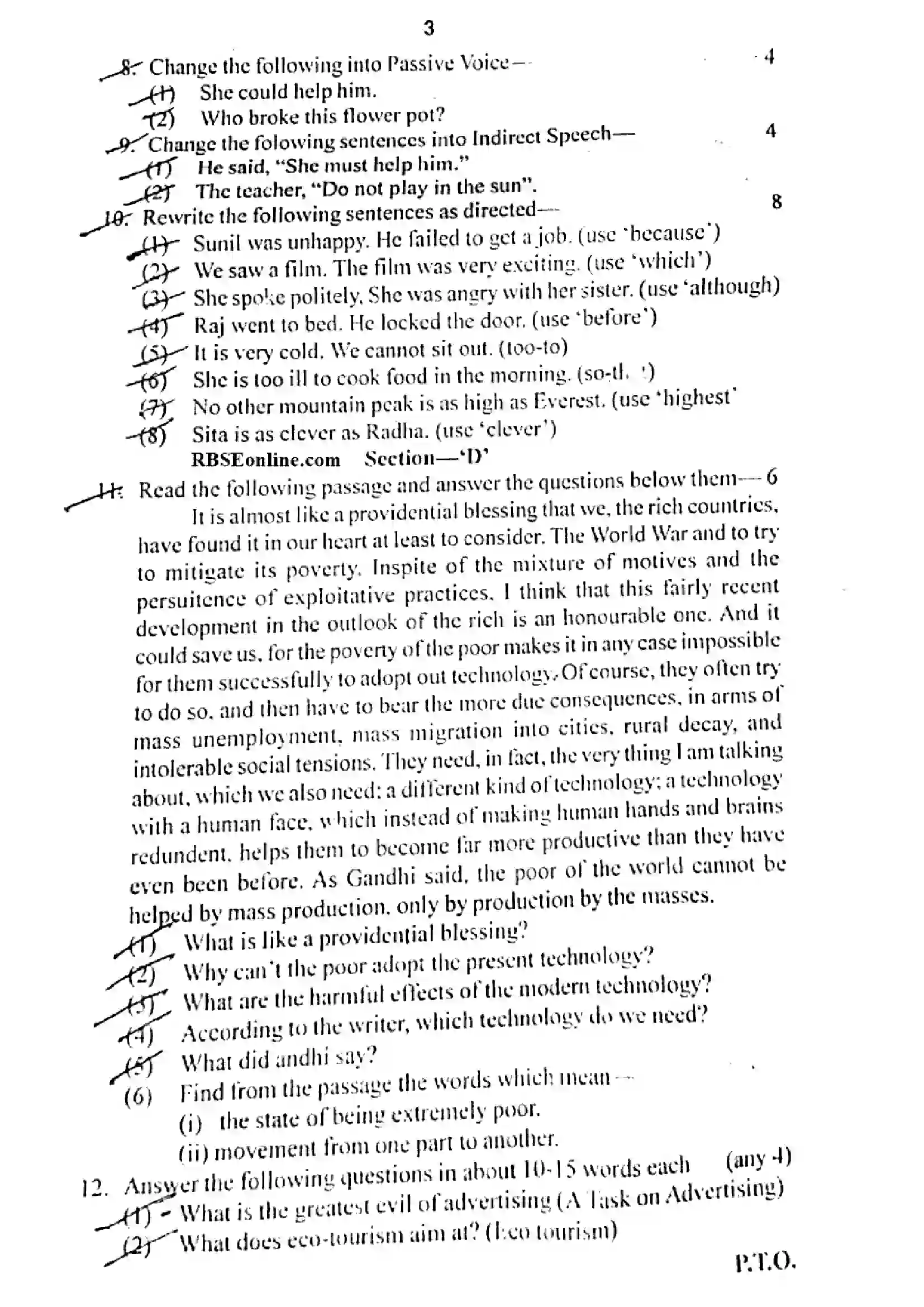 RBSE Class 11th 2018 English (Compulsory)-V2-2018 Previous Year Paper 3