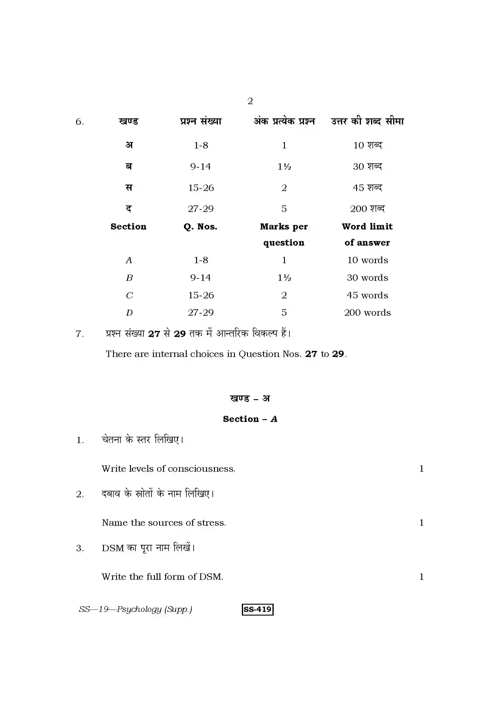 RBSE Class 12th 2013 -SS-19-2013 Previous Year Paper 2