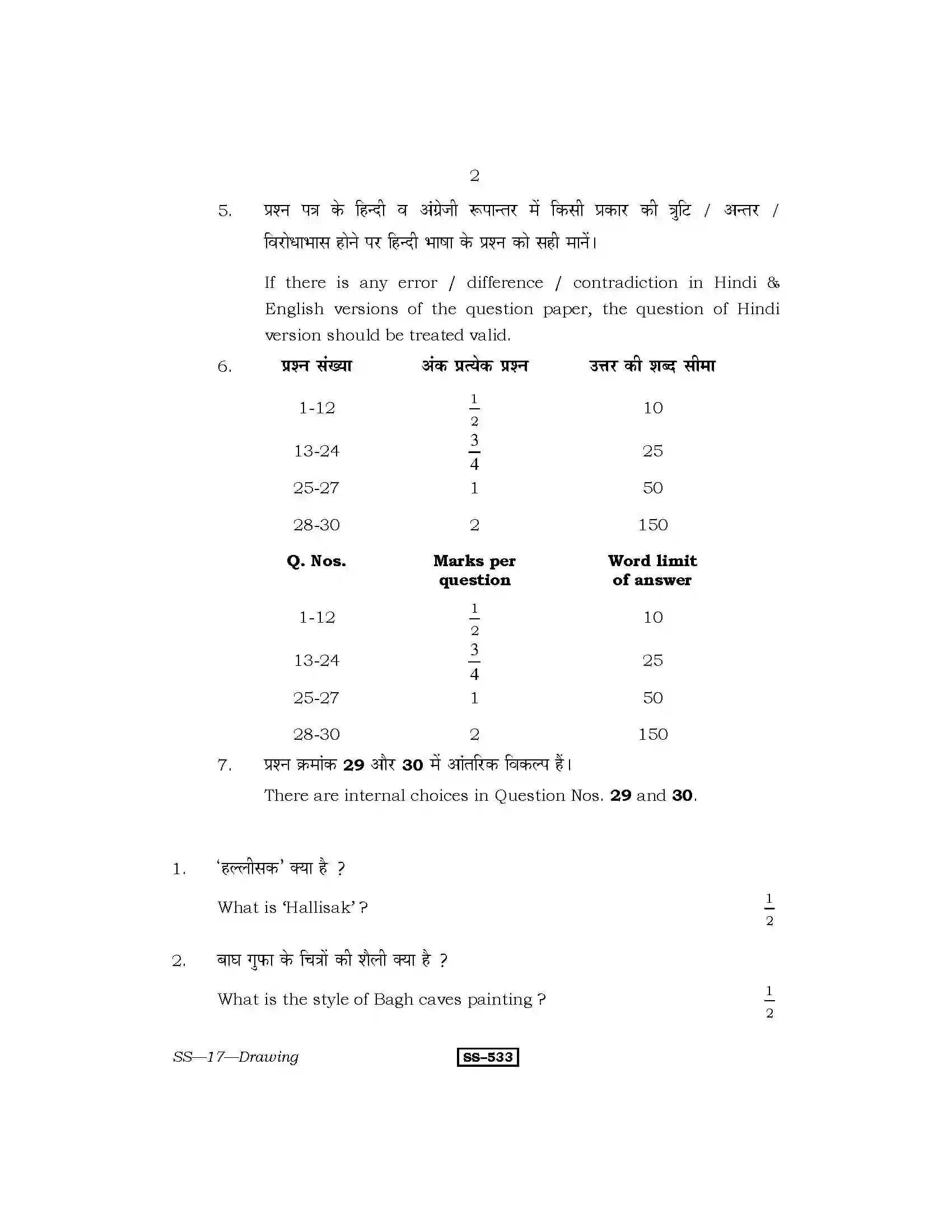 RBSE Class 12th 2013 Drawing-SS-17-2013 Previous Year Paper 2