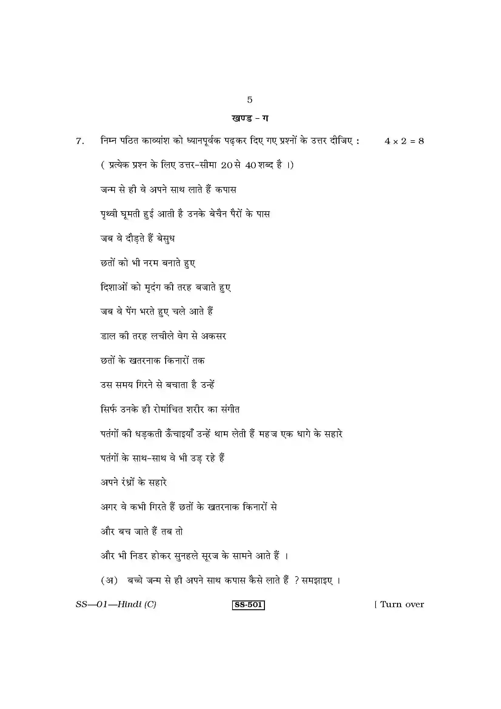 RBSE Class 12th 2013 Hindi (Compulsory)-SS-01-2013 Previous Year Paper 5