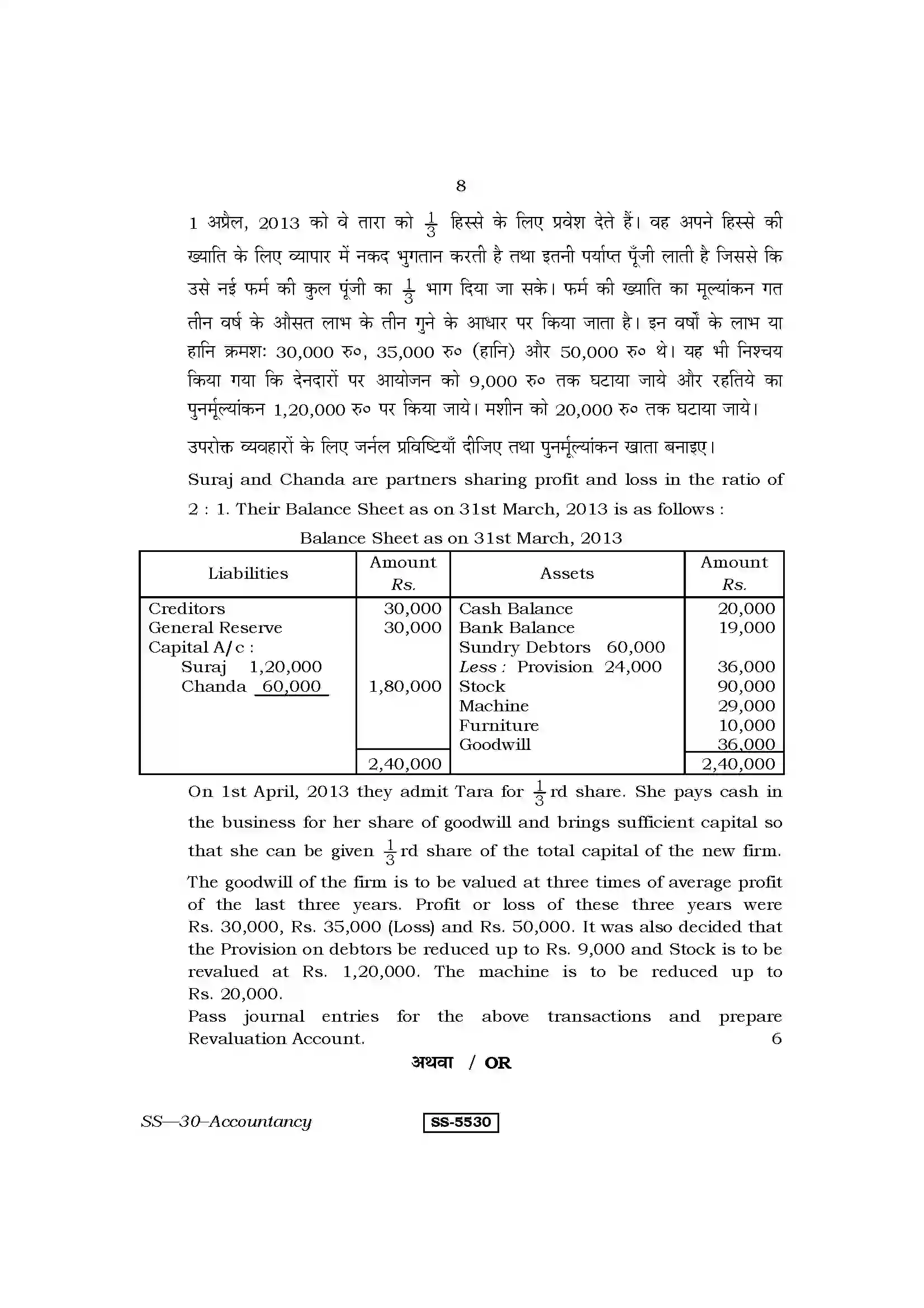 RBSE Class 12th 2014 Accountancy-SS-30-2014 Previous Year Paper 8
