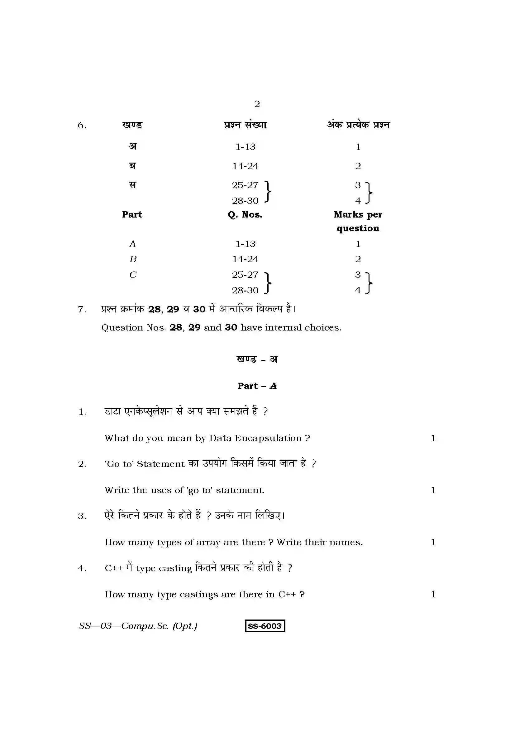 RBSE Class 12th 2015 -SS-03-2015 Previous Year Paper 2