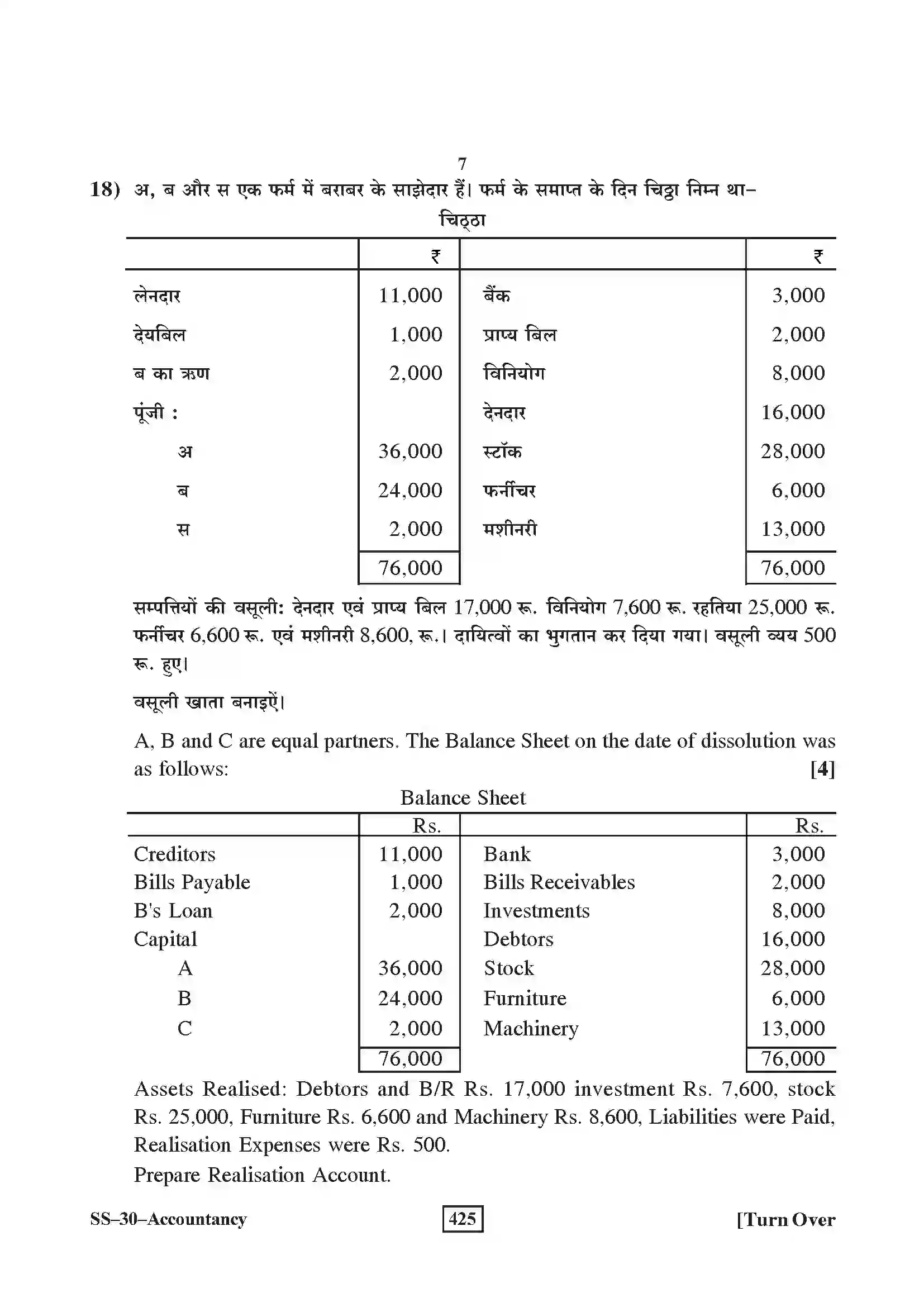 RBSE Class 12th 2016 Accountancy-SS-30-2016 Previous Year Paper 7