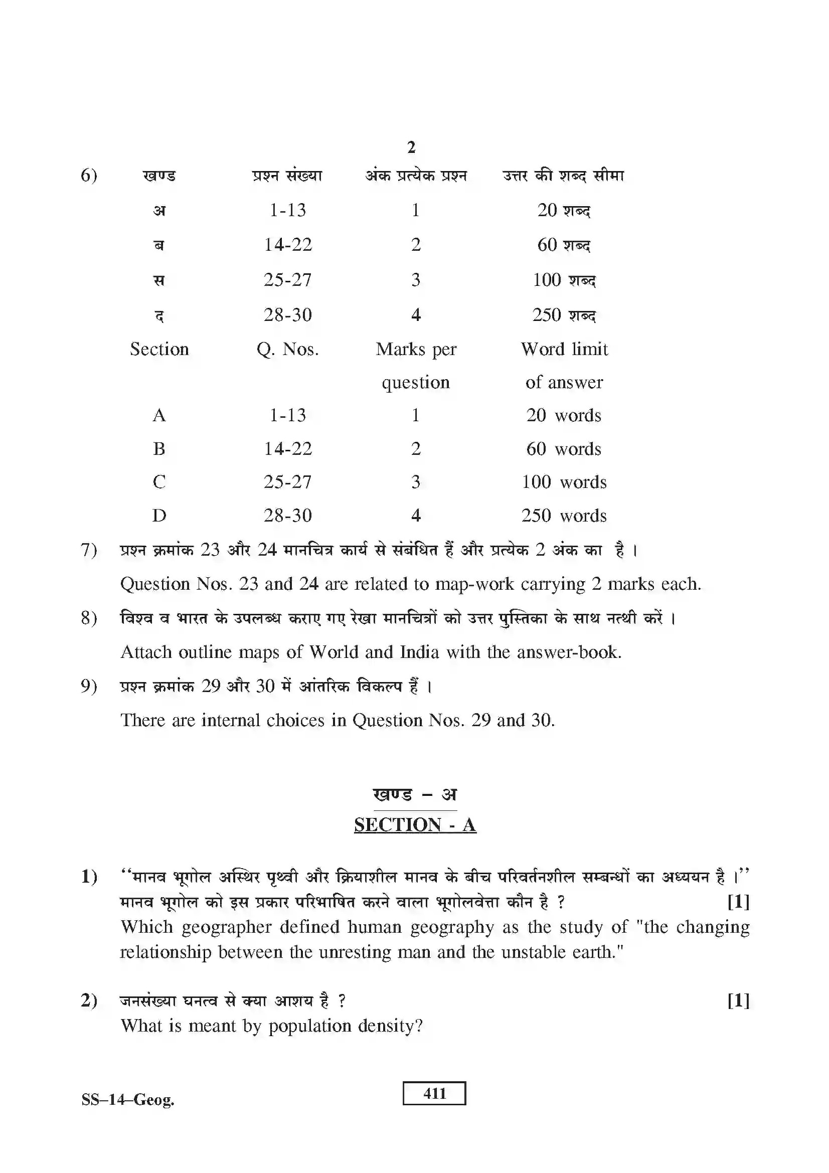 RBSE Class 12th 2016 Geography-SS-14-2016 Previous Year Paper 2