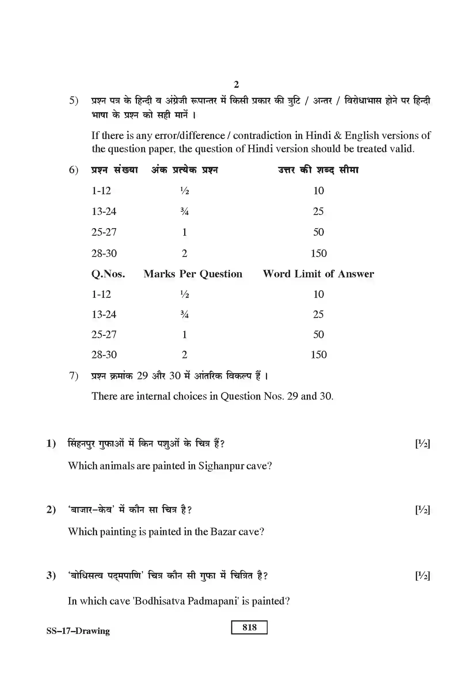 RBSE Class 12th 2017 Drawing-SS-17-2017 Previous Year Paper 2