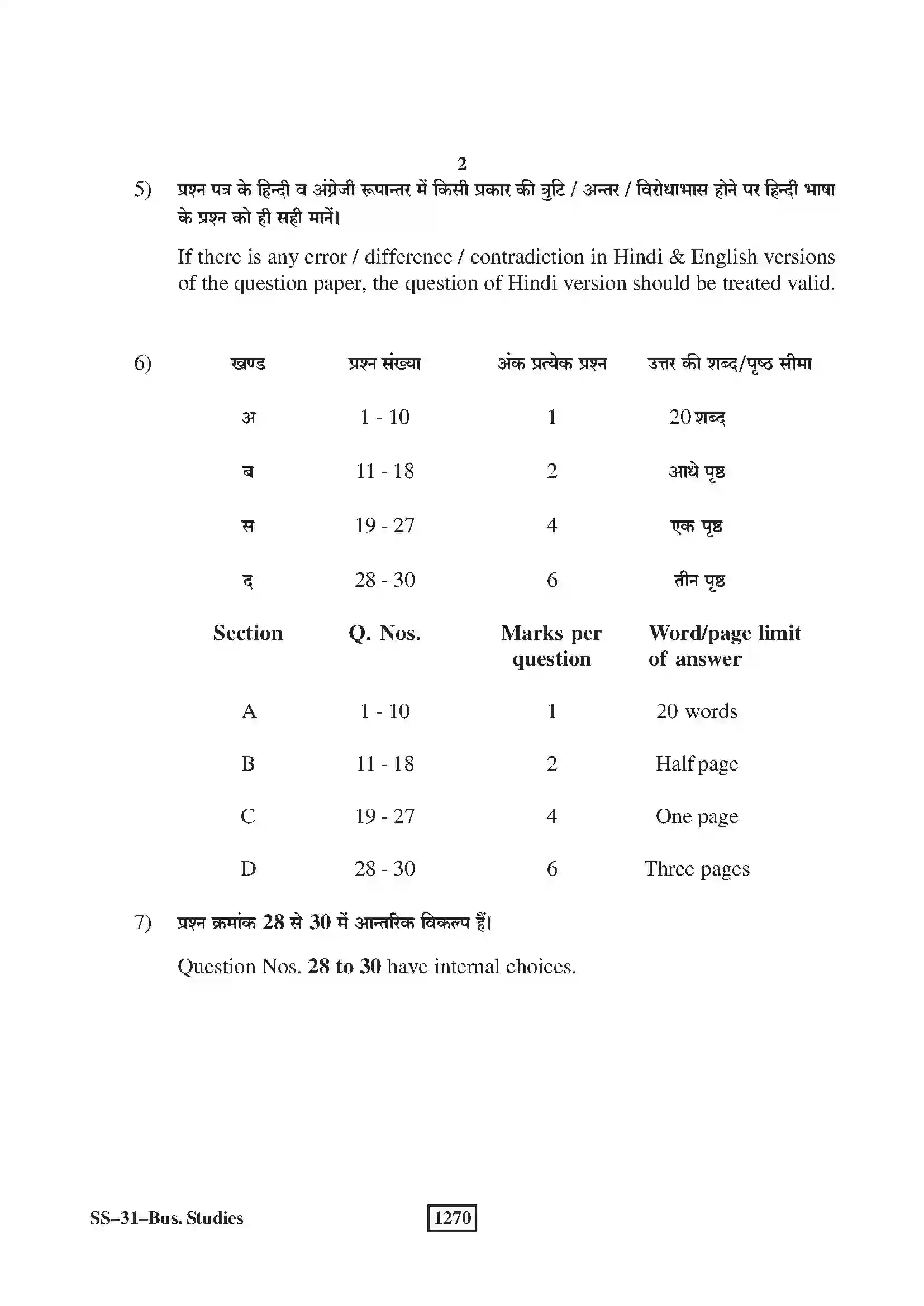 RBSE Class 12th 2018 -SS-31-2018 Previous Year Paper 2