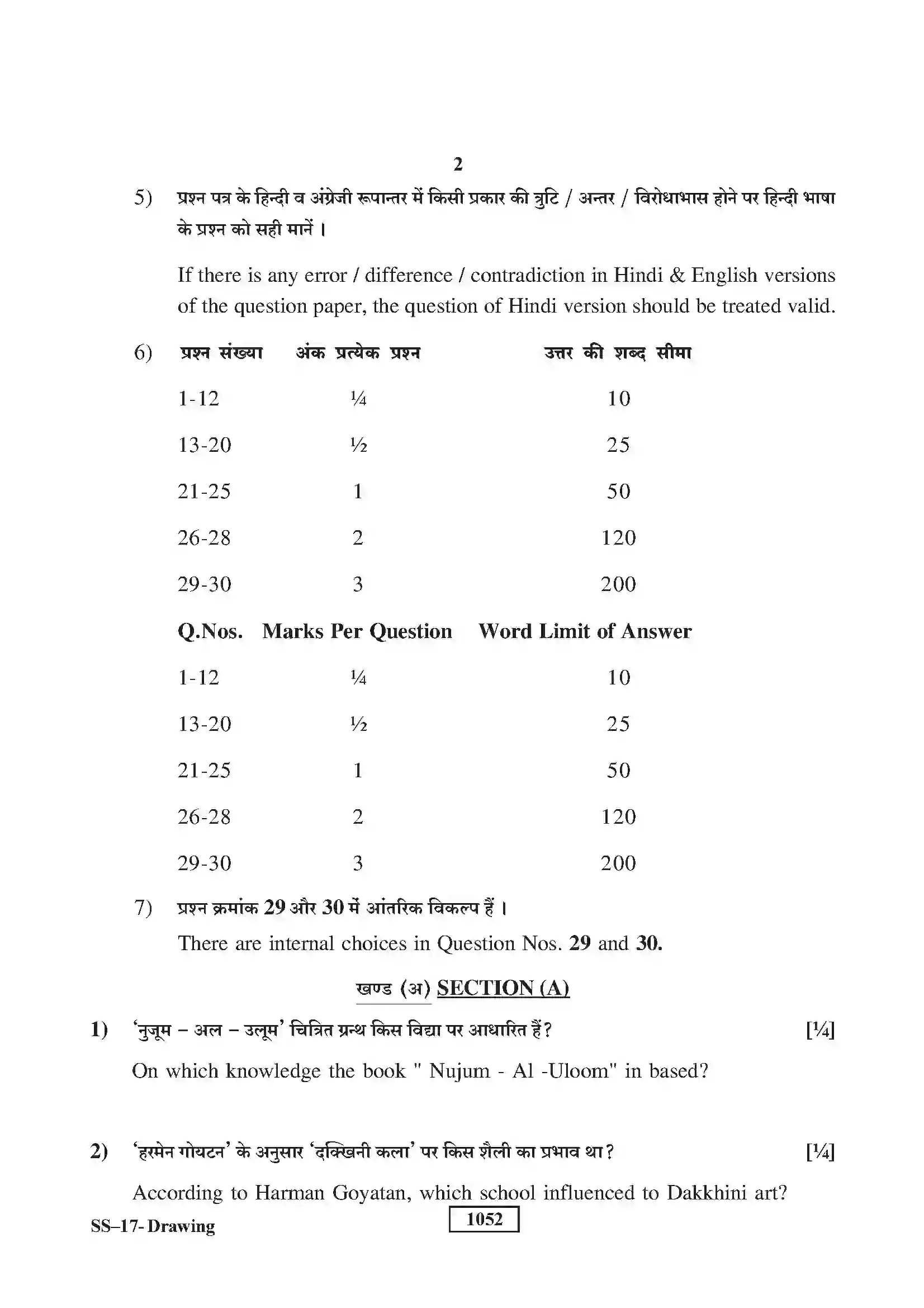 RBSE Class 12th 2018 Drawing-SS-17-2018 Previous Year Paper 2