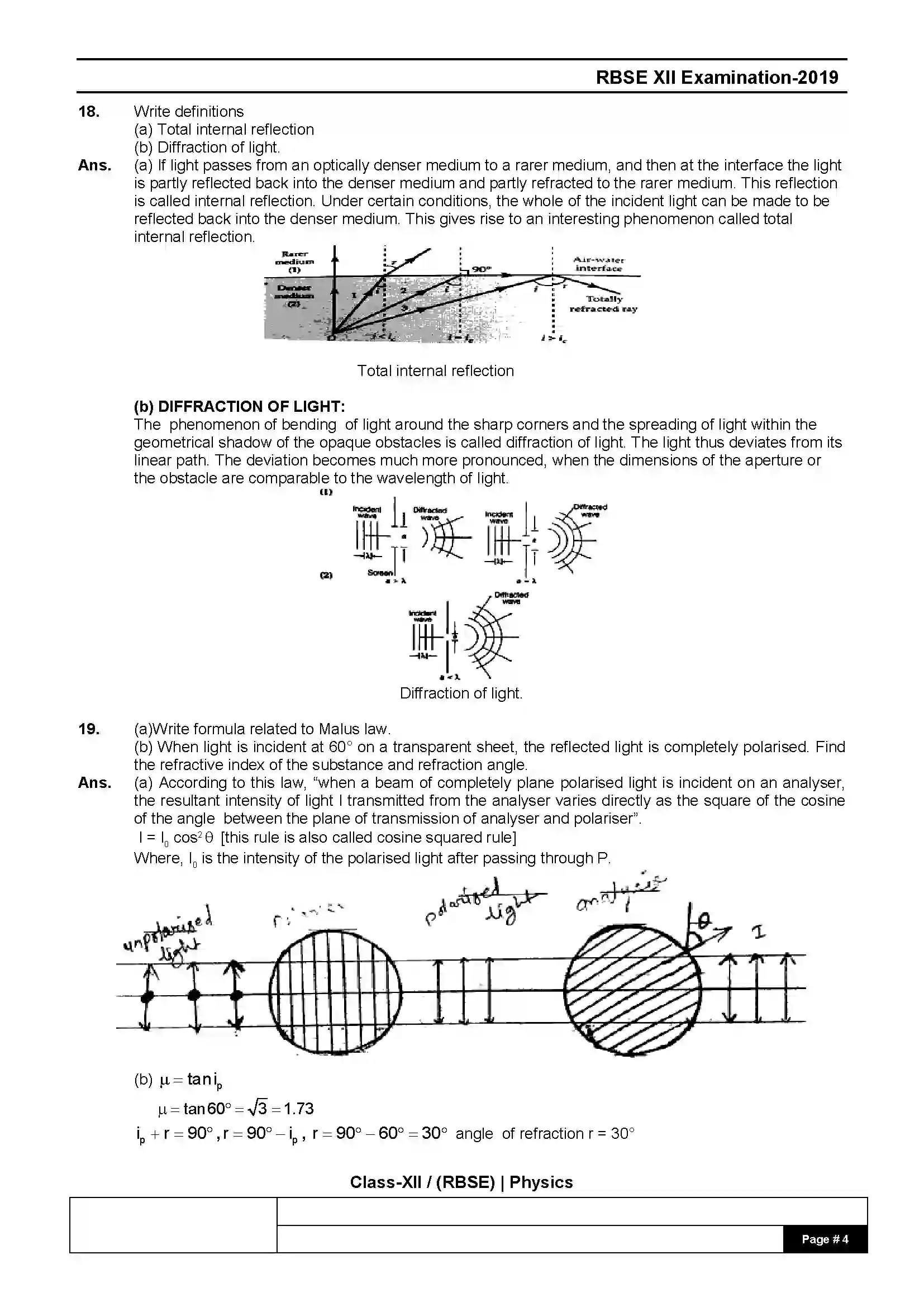 RBSE Class 12th 2019 Physics-SS-40-1-2019-With Solution Previous Year Paper 4