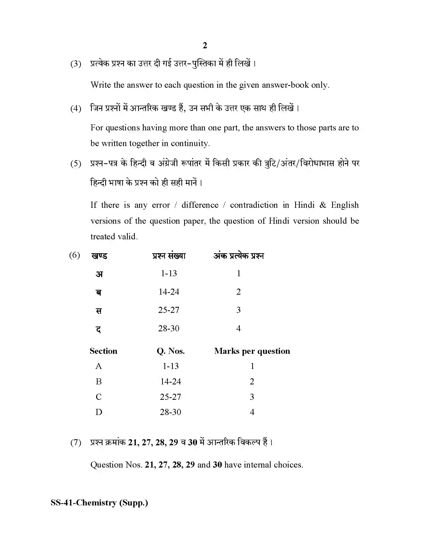 RBSE Class 12th 2020 -SS-41-2020 Previous Year Paper 2