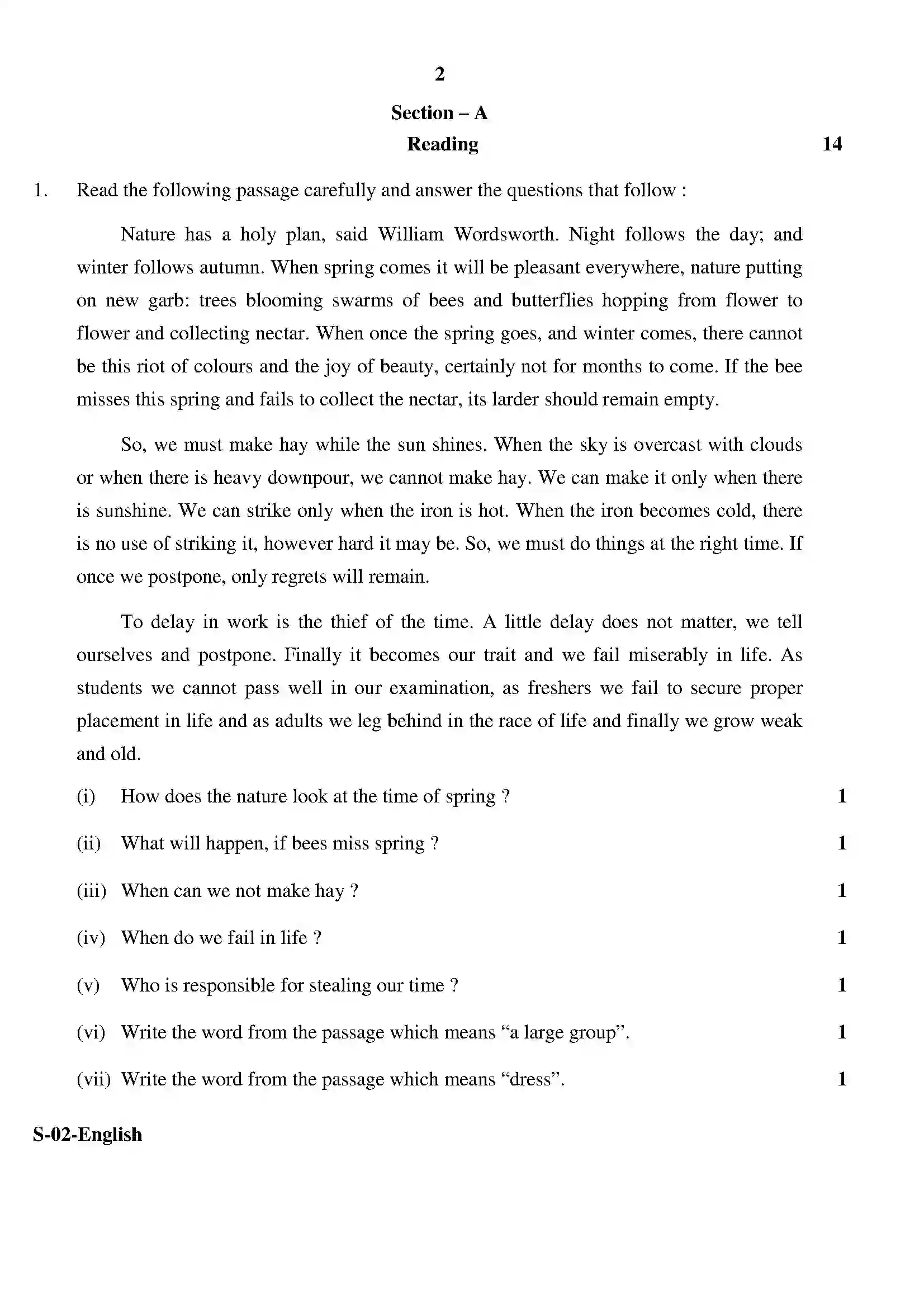 RBSE Class 10th 2020 English Model Papers Sample Paper 2