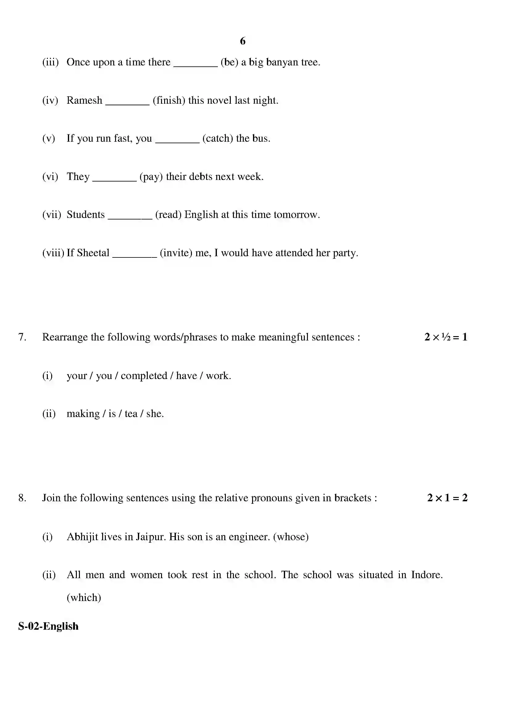 RBSE Class 10th 2020 English Model Papers Sample Paper 6