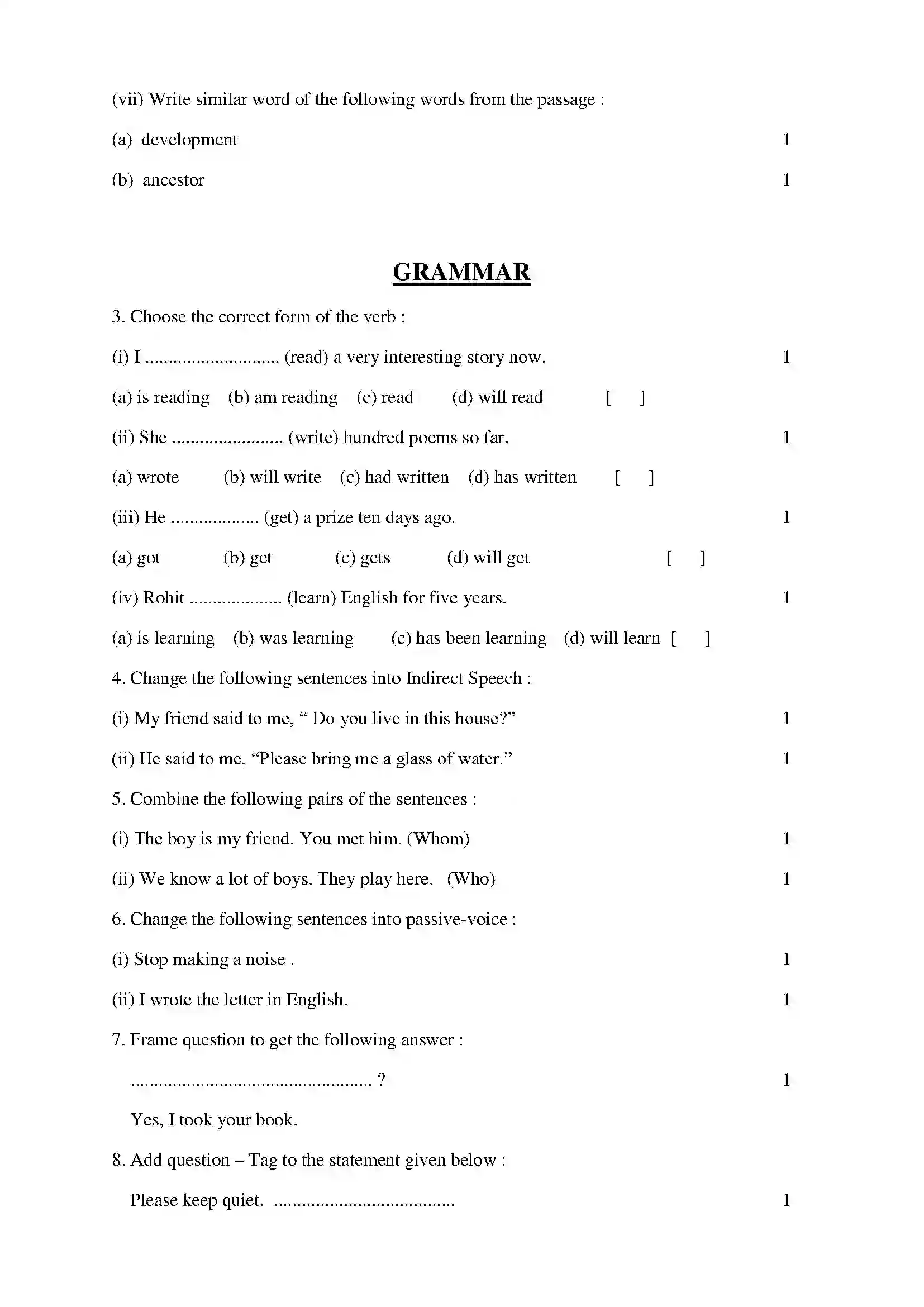 RBSE Class 10th 2022 English (comp.) Model Papers Sample Paper 4