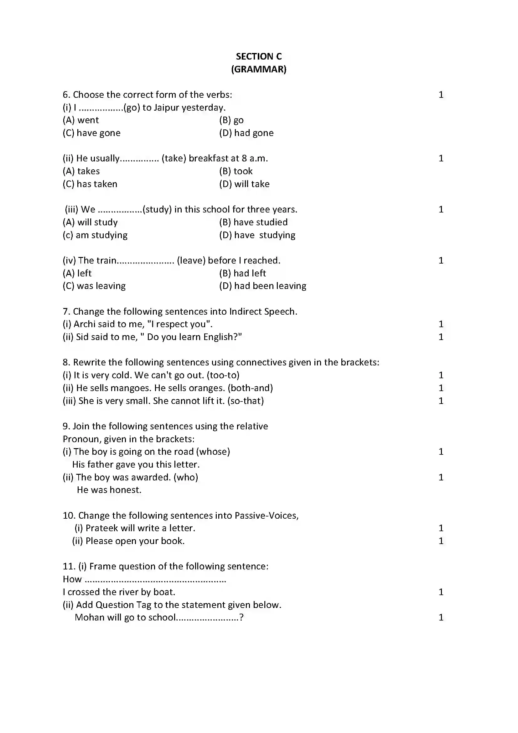 RBSE Class 10th 2023 English Sample Paper 6