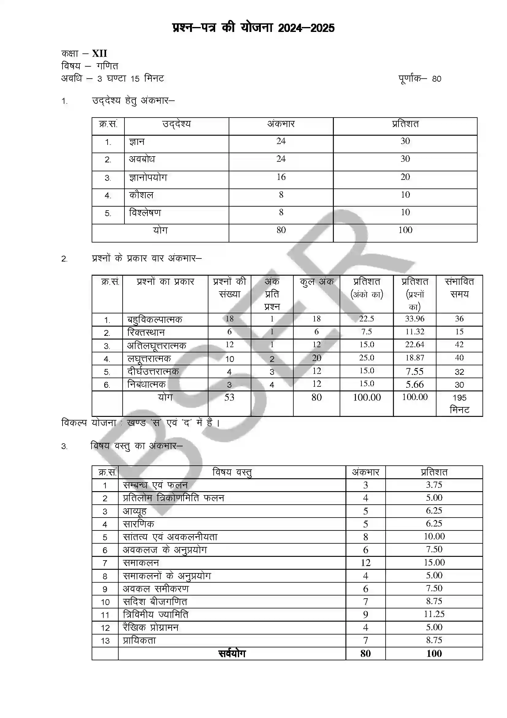 RBSE Class 12th 2025 Maths Sample Paper 1