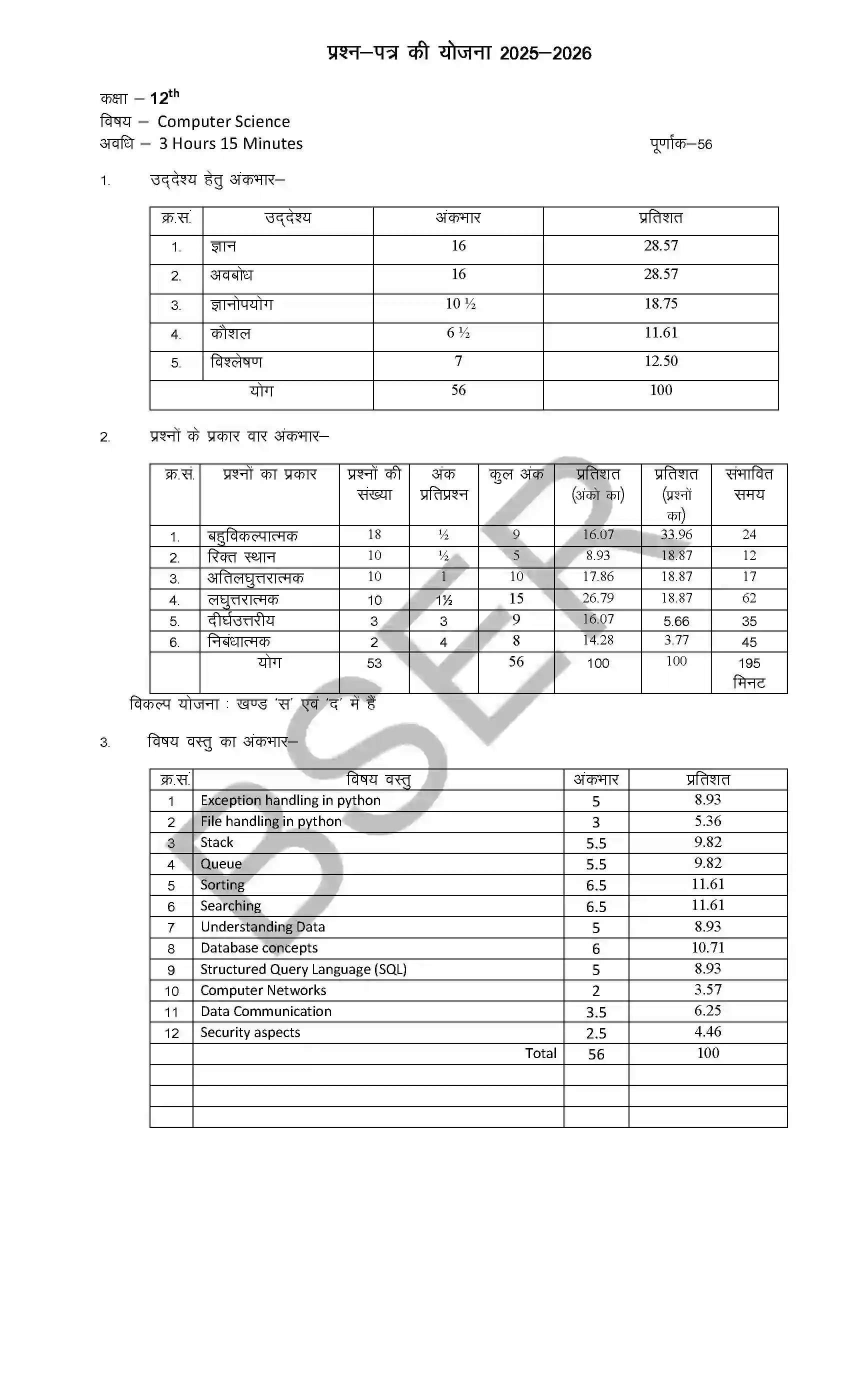 RBSE Class 12th 2026 Computer Science Sample Paper 1
