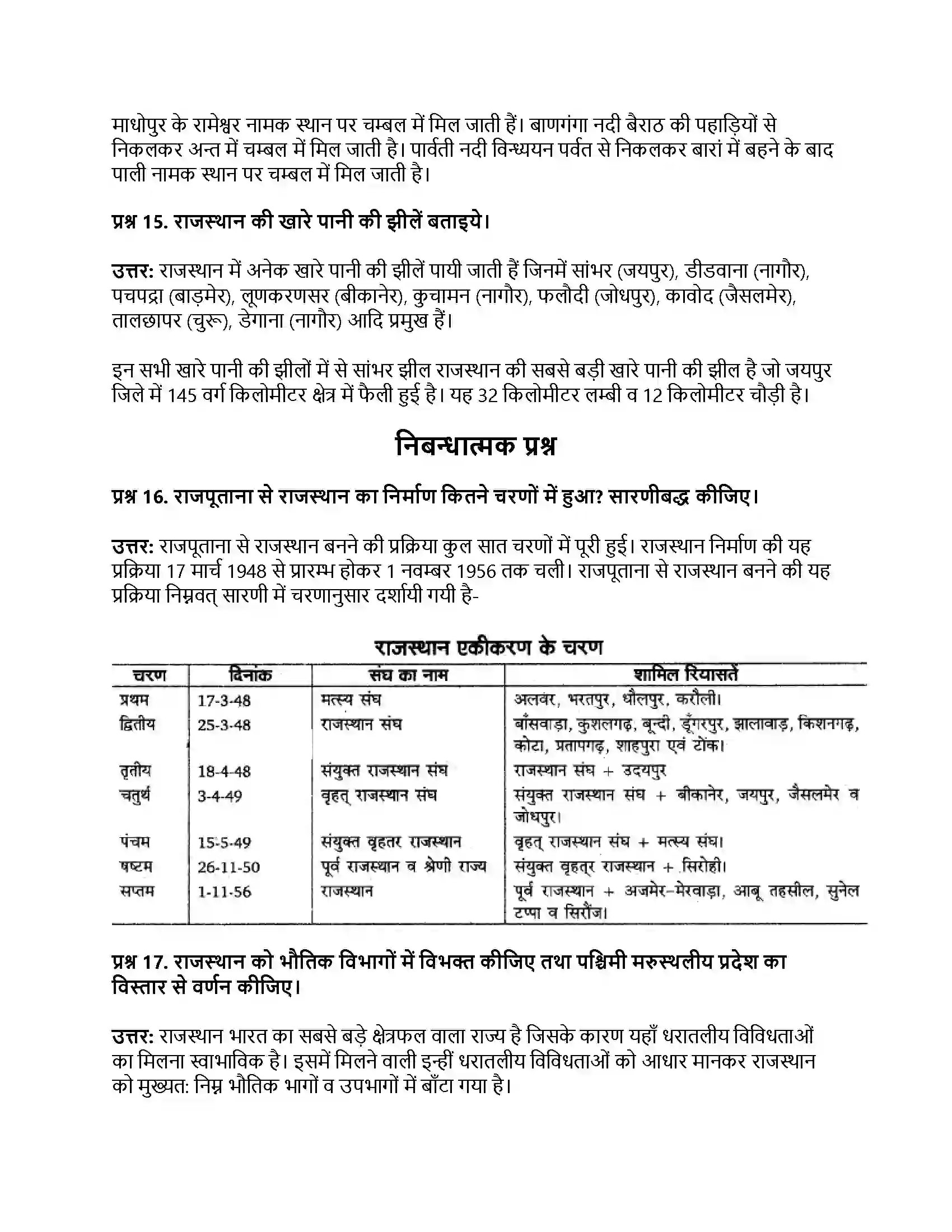 RBSE Class 11th भारत का भूगोल राजस्थान परिचय, भौतिक स्वरूप एवं अपवाह तंत्र Solution 4