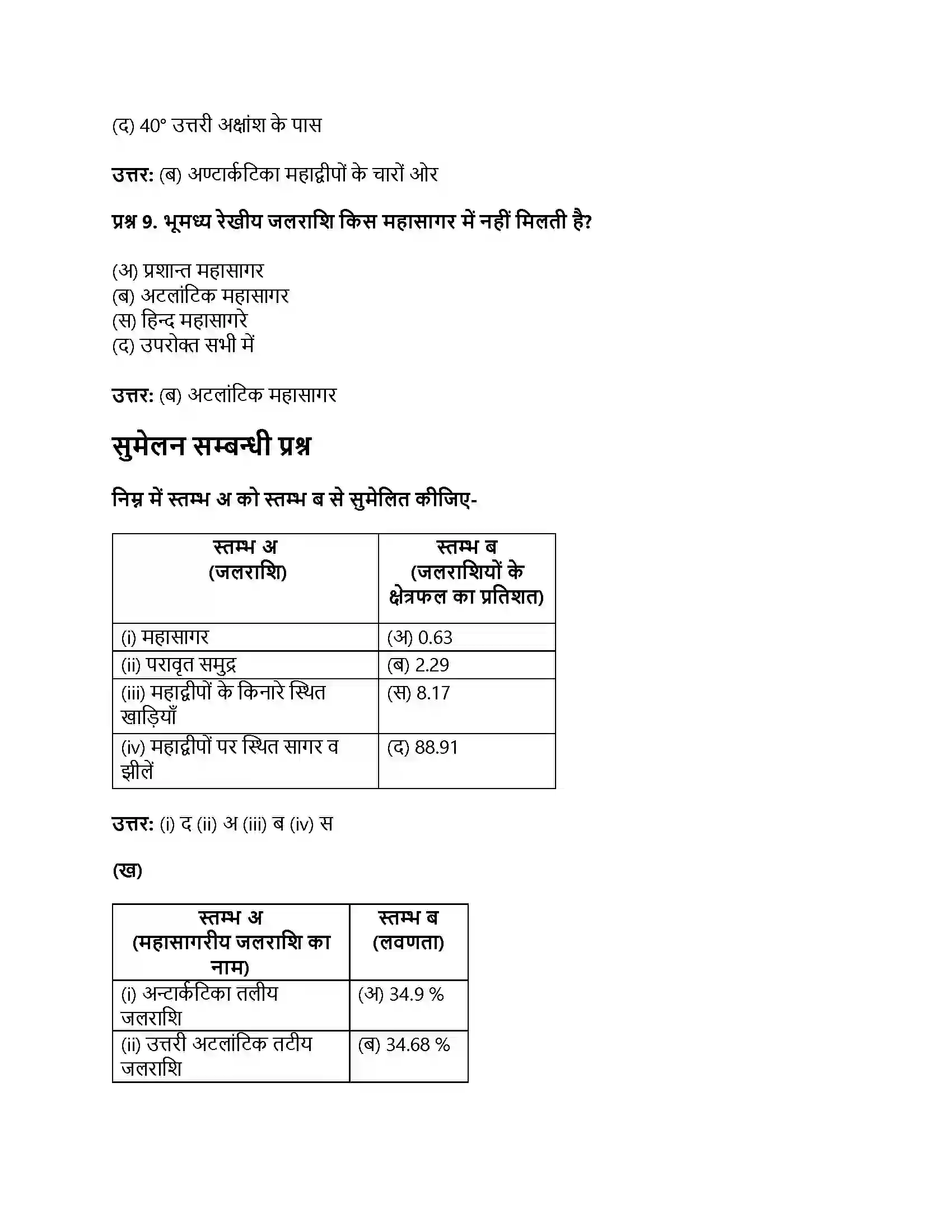 RBSE Class 11th भौतिक भूगोल जलीय चक्र एवं जलराशियों का वितरण Solution 11