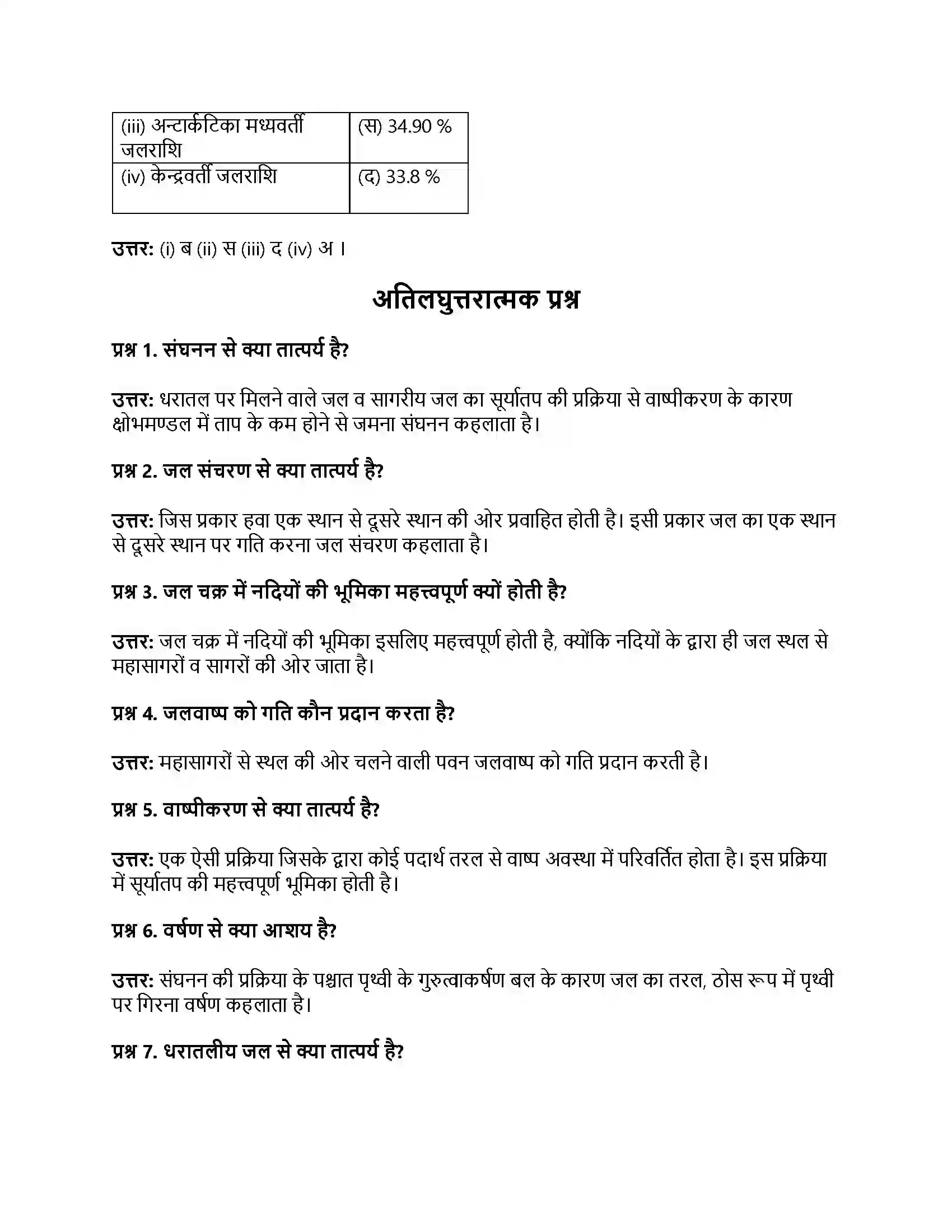 RBSE Class 11th भौतिक भूगोल जलीय चक्र एवं जलराशियों का वितरण Solution 12