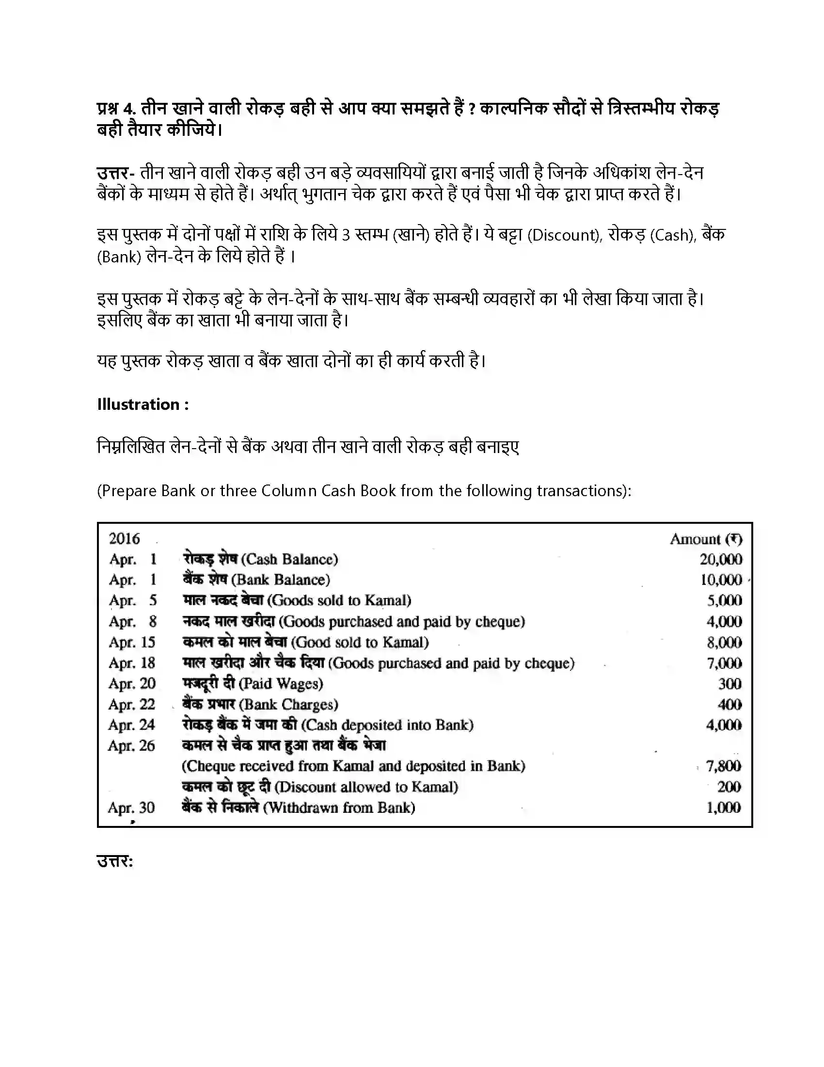RBSE Class 11th लेखाशास्त्र रोकड़ बही एवं बैंक सम्बन्धी व्यवहार Solution 12