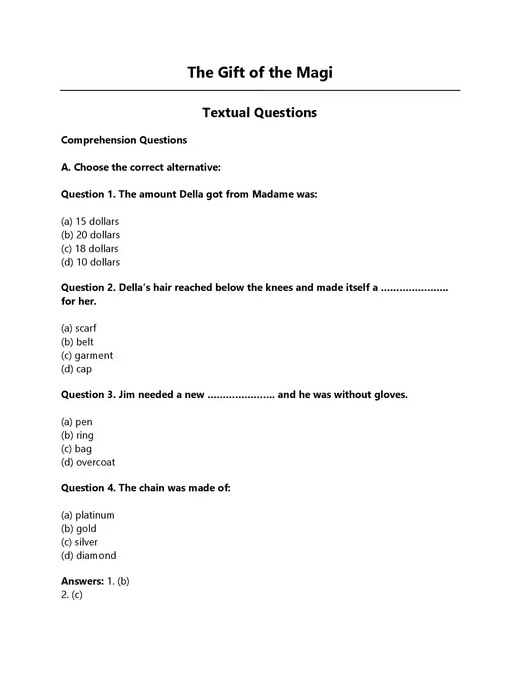 RBSE Class 12th Panorama The Gift Of the Magi Solution 1