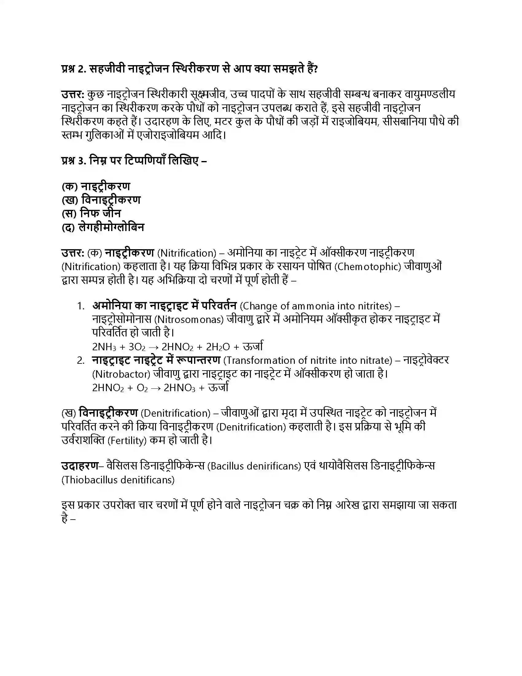 RBSE Class 12th जीवविज्ञान नाइट्रोजन उपापचय तथा नाइट्रोजन चक्र Solution 3