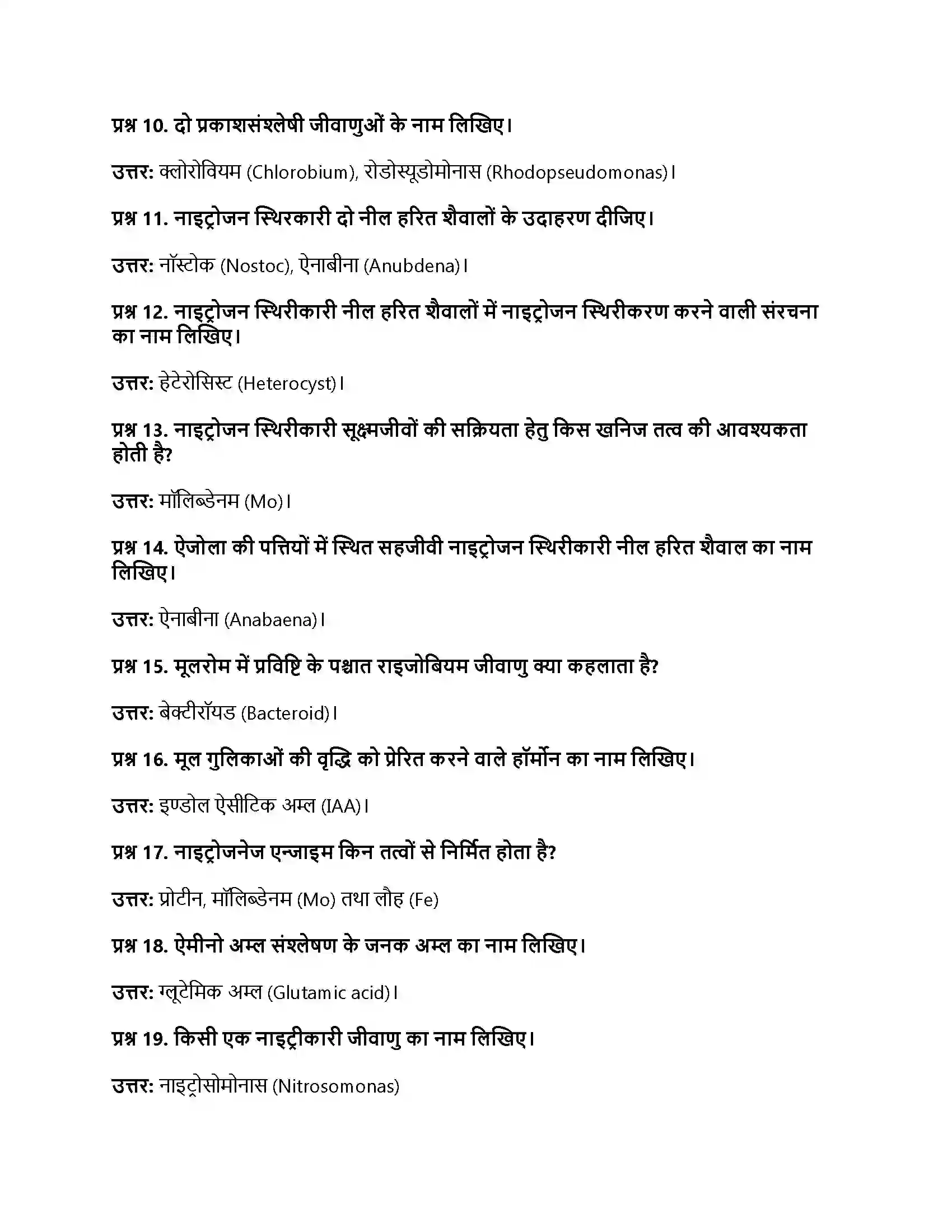 RBSE Class 12th जीवविज्ञान नाइट्रोजन उपापचय तथा नाइट्रोजन चक्र Solution 9