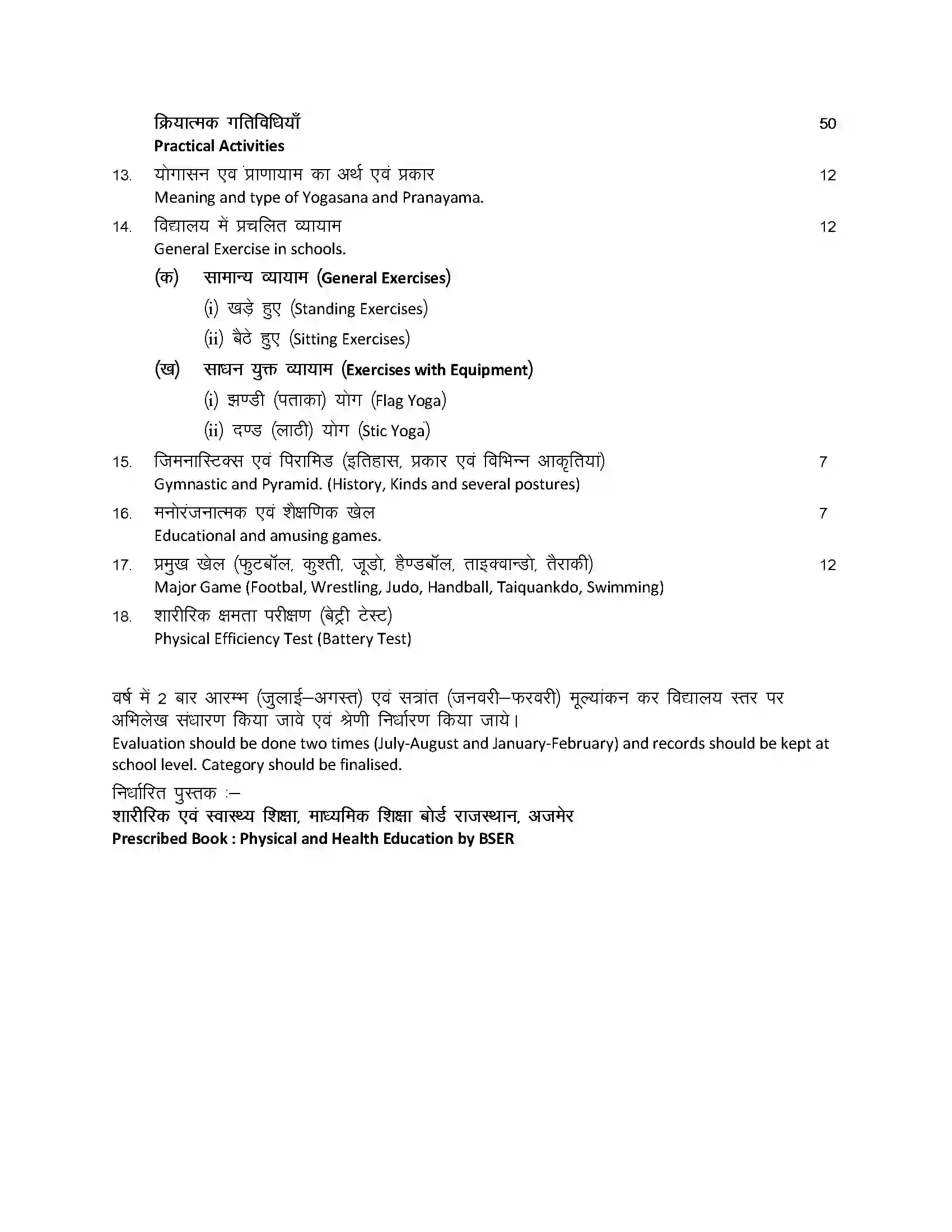 RBSE Class 10th 2024 Physical and Health Education Syllabus 2