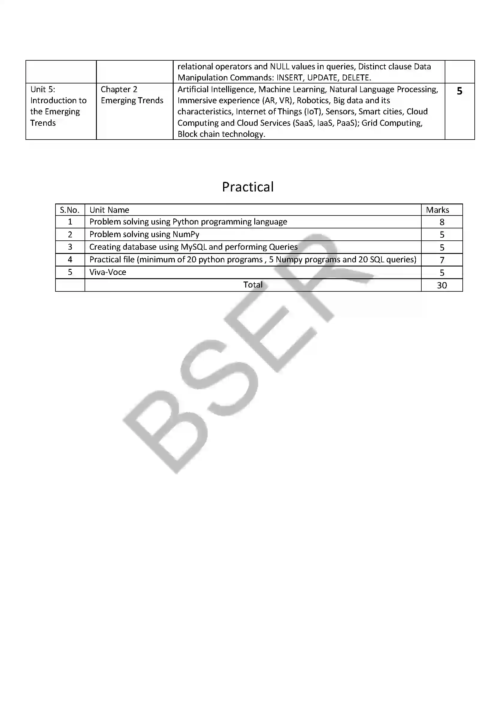 RBSE Class 11th 2026 Informatics Practices Syllabus 2
