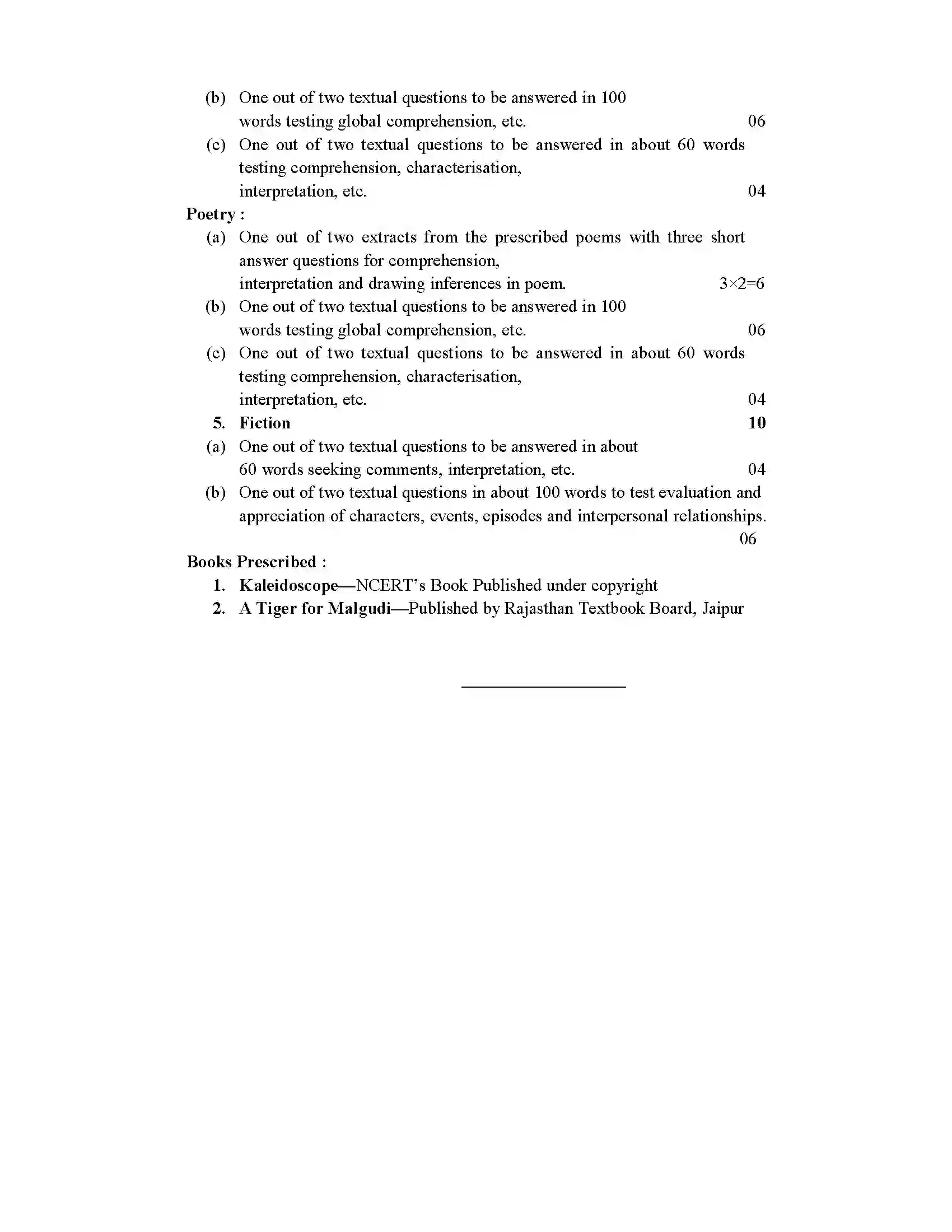 RBSE Class 12th 2024 English Literature Syllabus 2