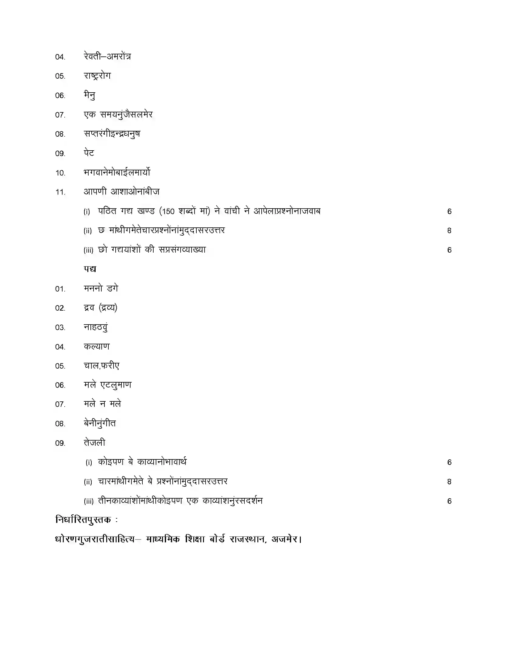 RBSE Class 12th 2024 Gujarati Syllabus 2